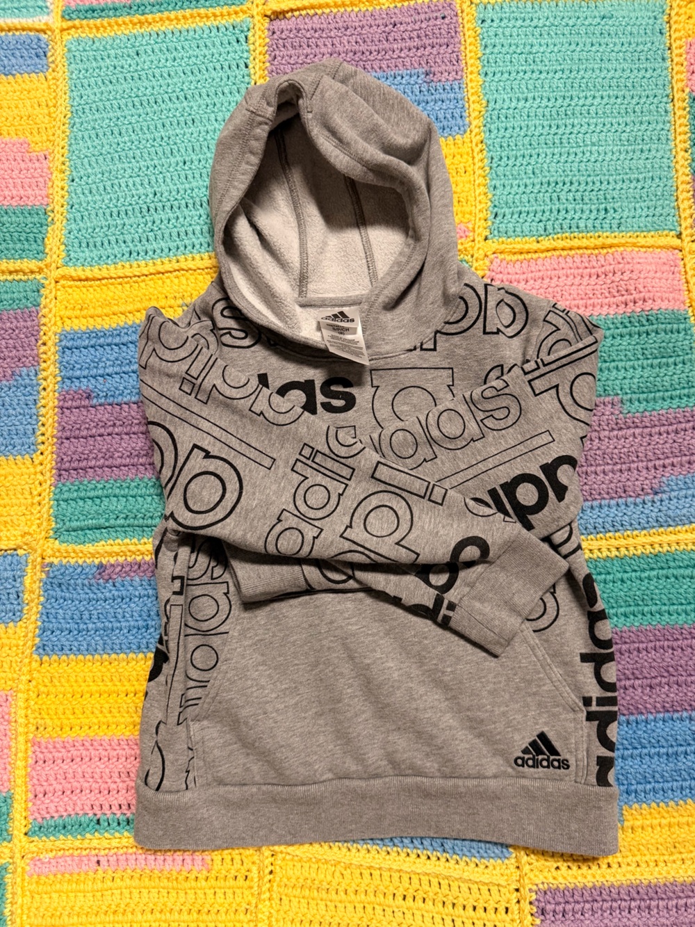 adidas Grey Allover Logo Pullover Hoodie